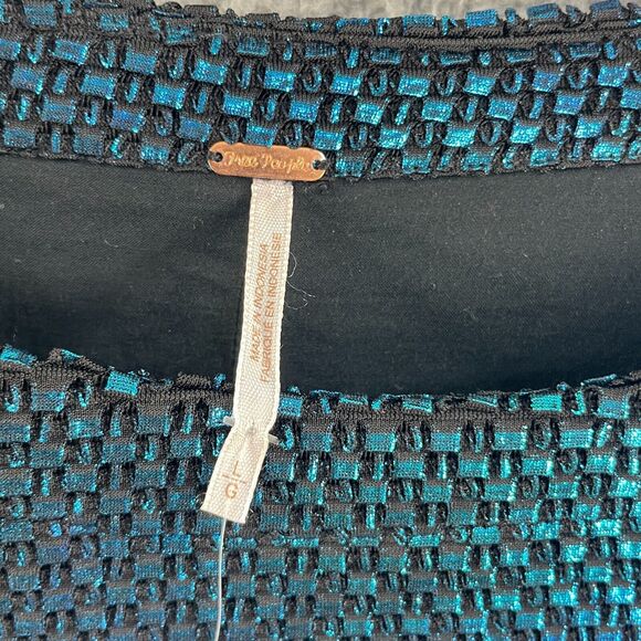 Free People Dress Diamond Forever Flowy Tunic L Blue metallic Pocket Cocktail - Picture 7 of 12